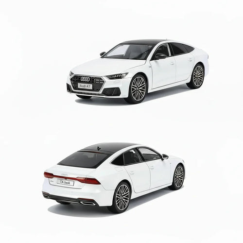 White Audi car with features highlighted on a white background