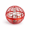 Red spherical object with a metallic interior on a white background